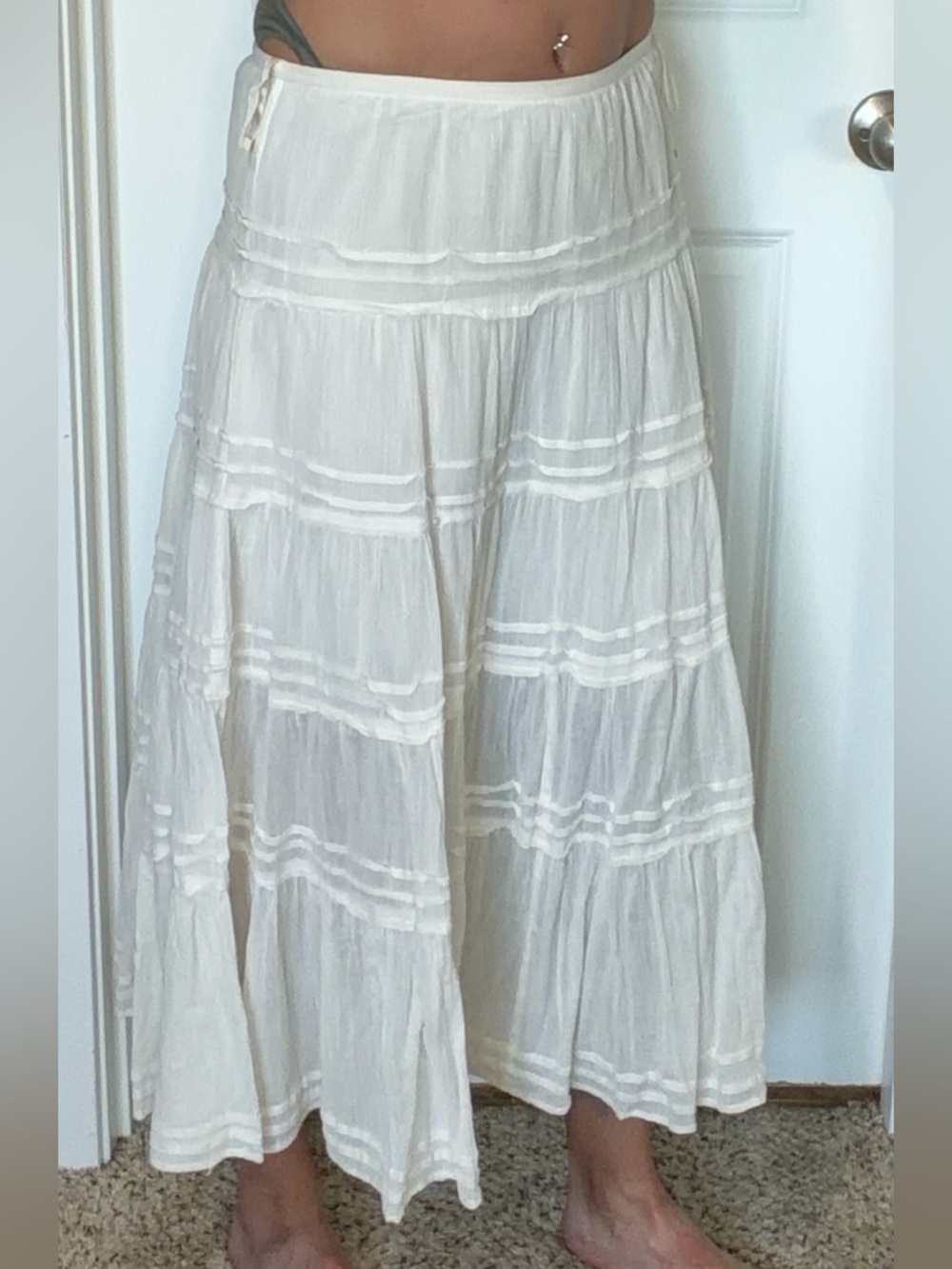 GAP Cream Tiered Maxi Skirt with Horizontal Trim